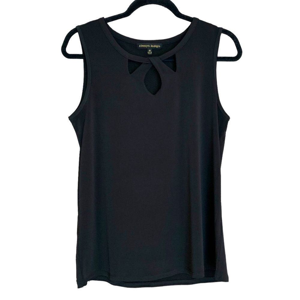 Always Indigo Women’s Black Contemporary Keyhole Neck Tank Top Size Medium